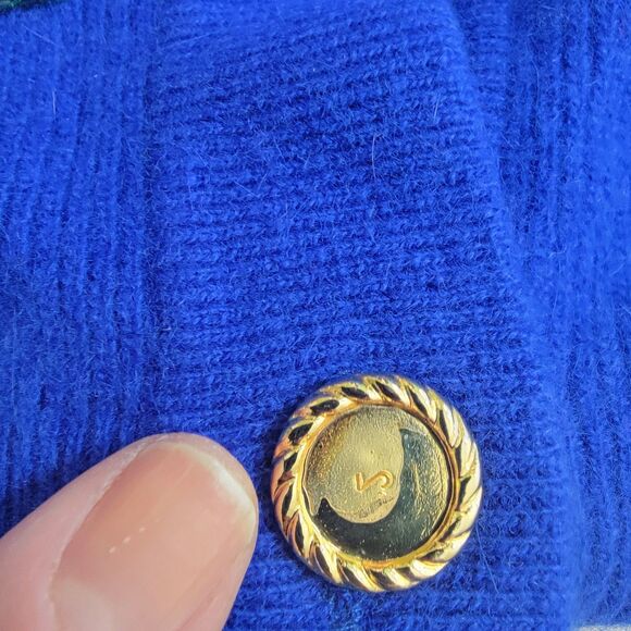 VTG Marisa Christina Classics Lambswool Angora Christmas Sequin Cardigan Blue S - Picture 10 of 16